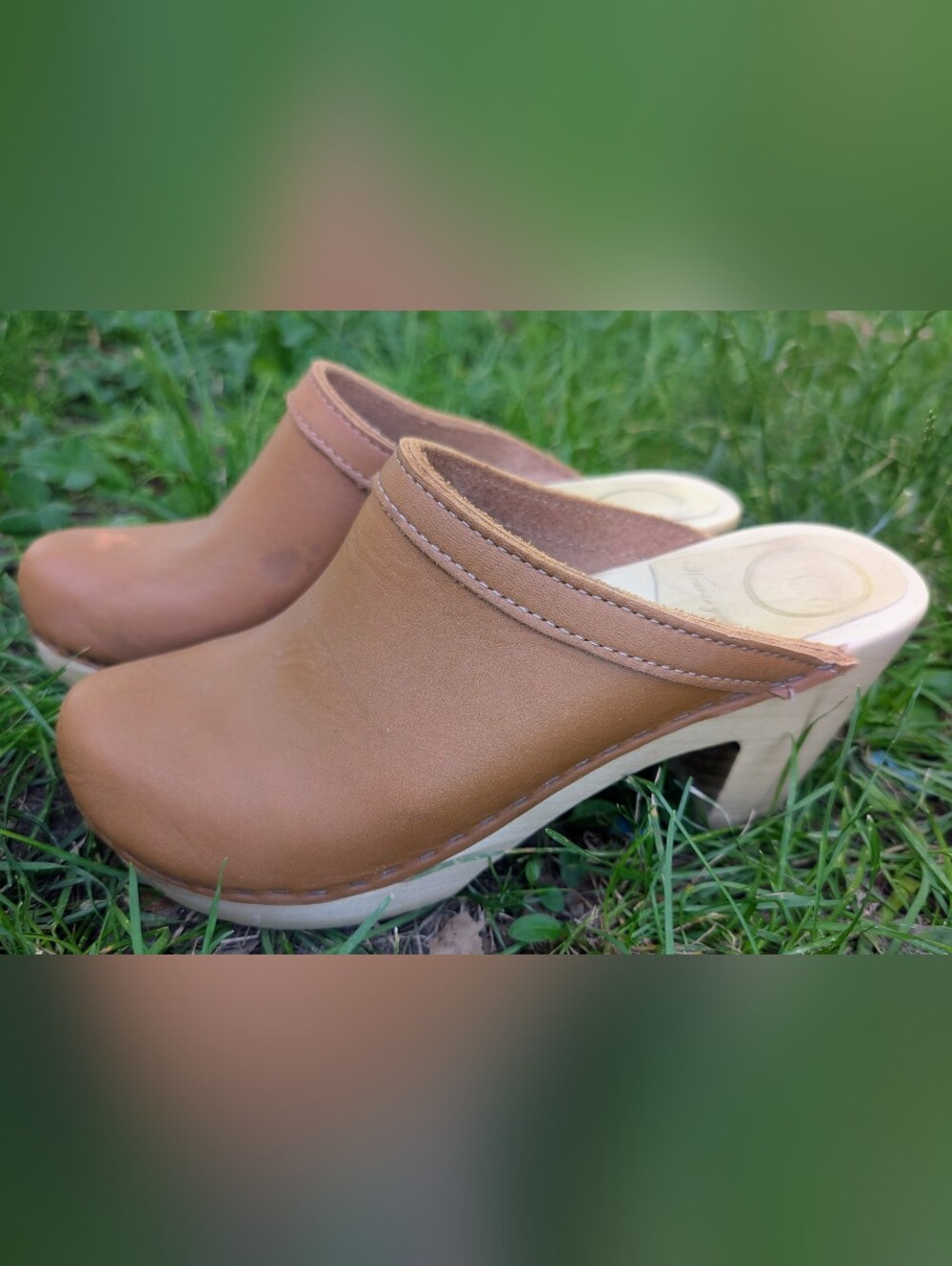No.6 Old School Clogs Heel in Brown Leather Women Sz US 7.5?/EU 38 Mules Shoes